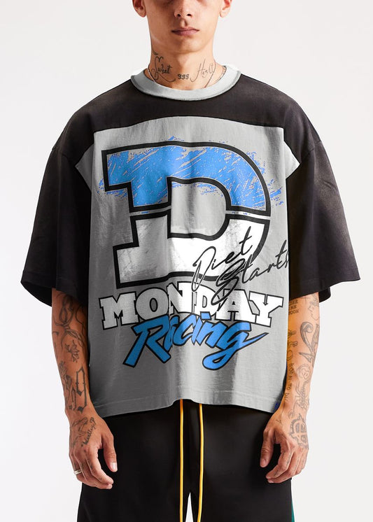 Diet Starts Monday Racing Yoke Tee-Grey/Vintage Black — 6 Rings Boutique