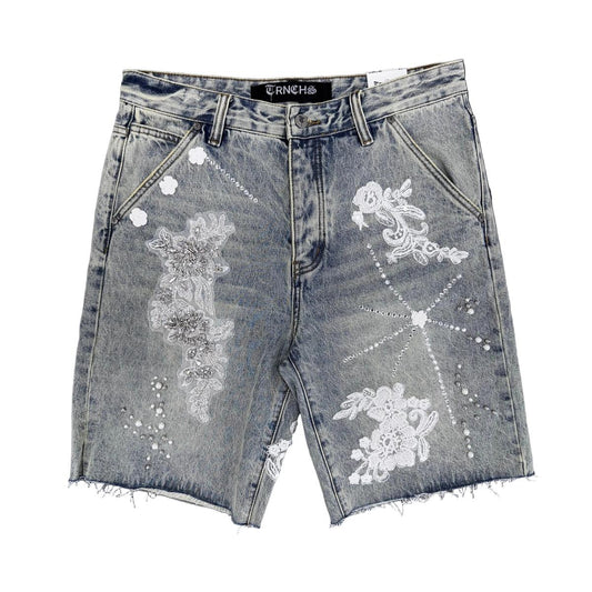 Trnchs | Stitched Denim Shorts - Light Blue Wash