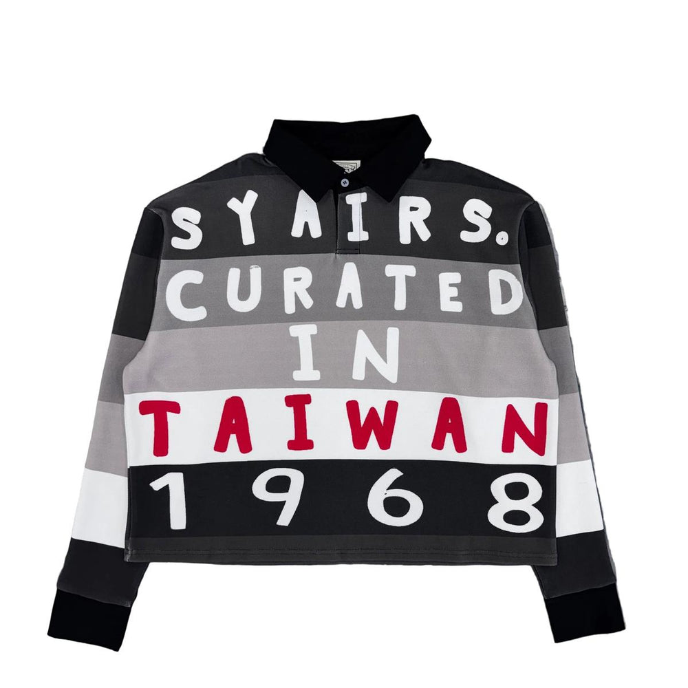 Syair Saihara Charcoal 1968 Taiwan Polo featuring bold text design in black, grey, and red colors.