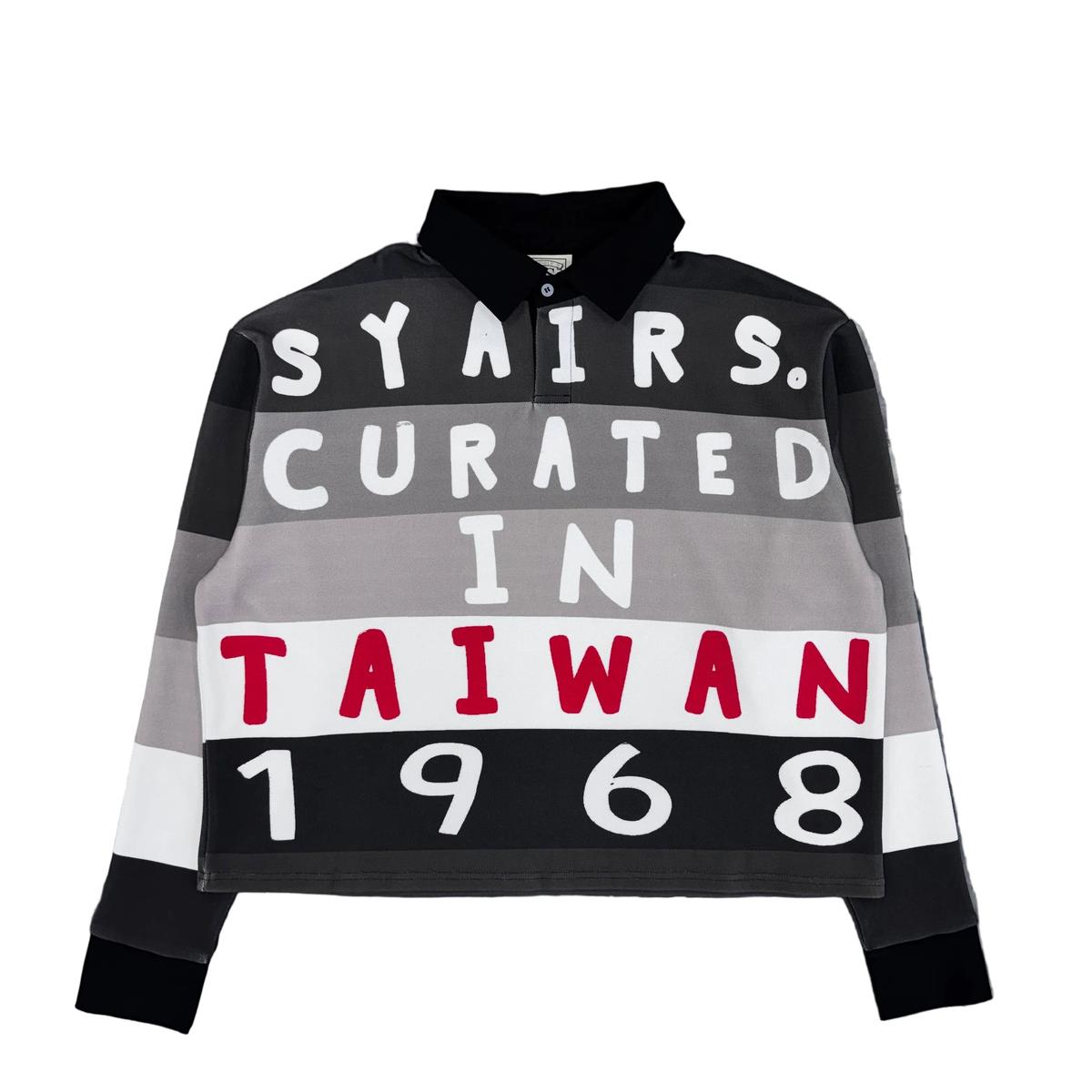 Syair Saihara Charcoal 1968 Taiwan Polo featuring bold text design in black, grey, and red colors.