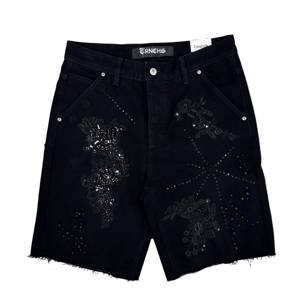 Trnchs | Stitched Denim Shorts - Black