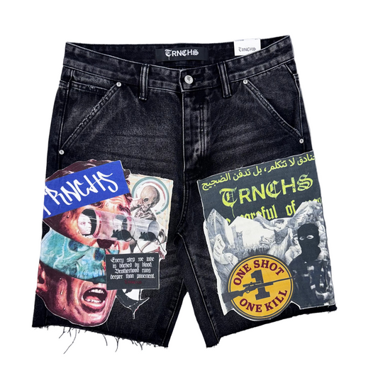 Trnchs | Collage Denim Shorts - Black Wash