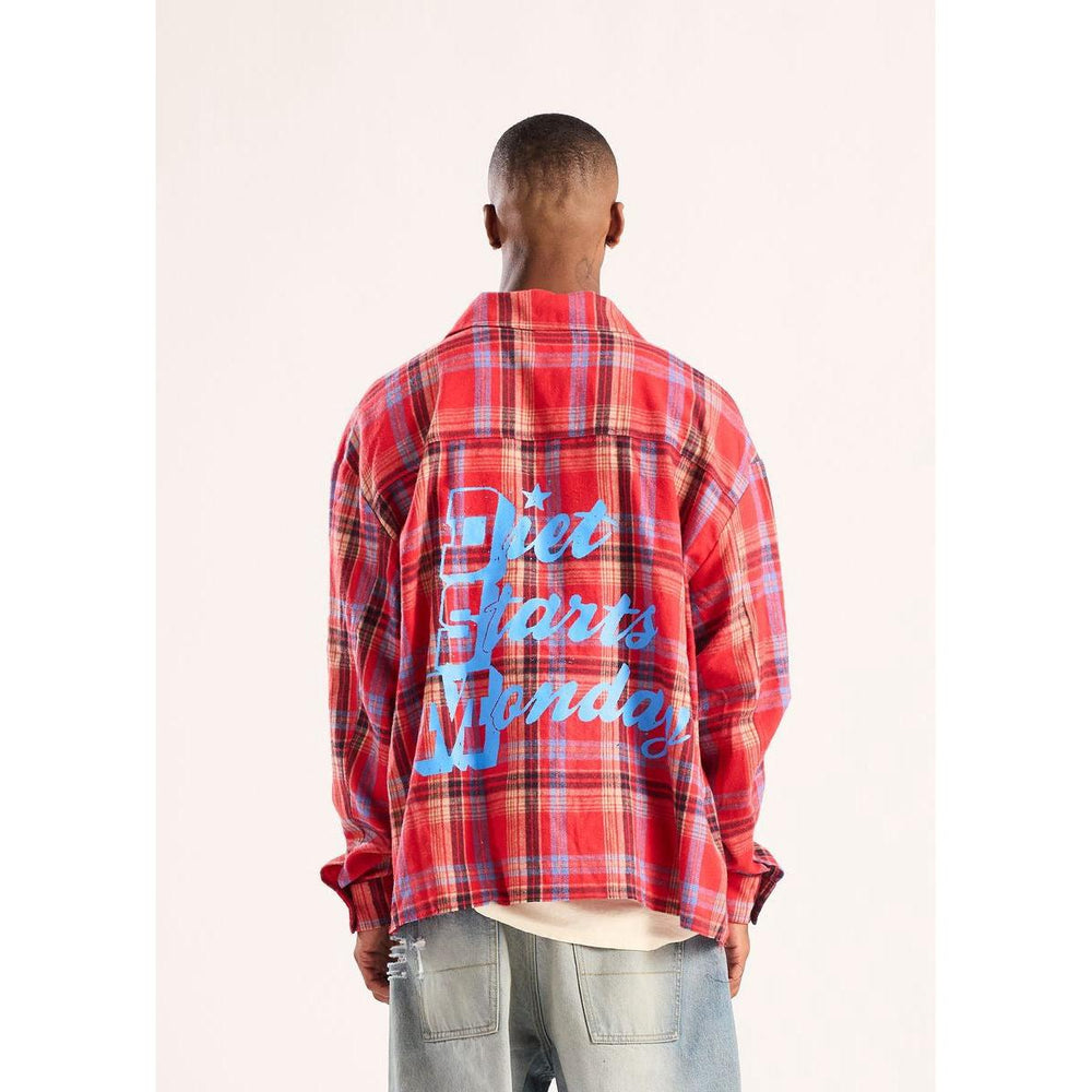 Diet Starts Monday | Star Plaid Button Up - Red