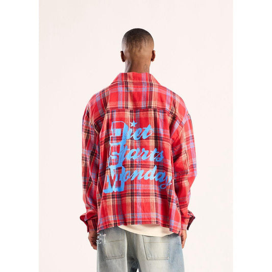 Diet Starts Monday | Star Plaid Button Up - Red