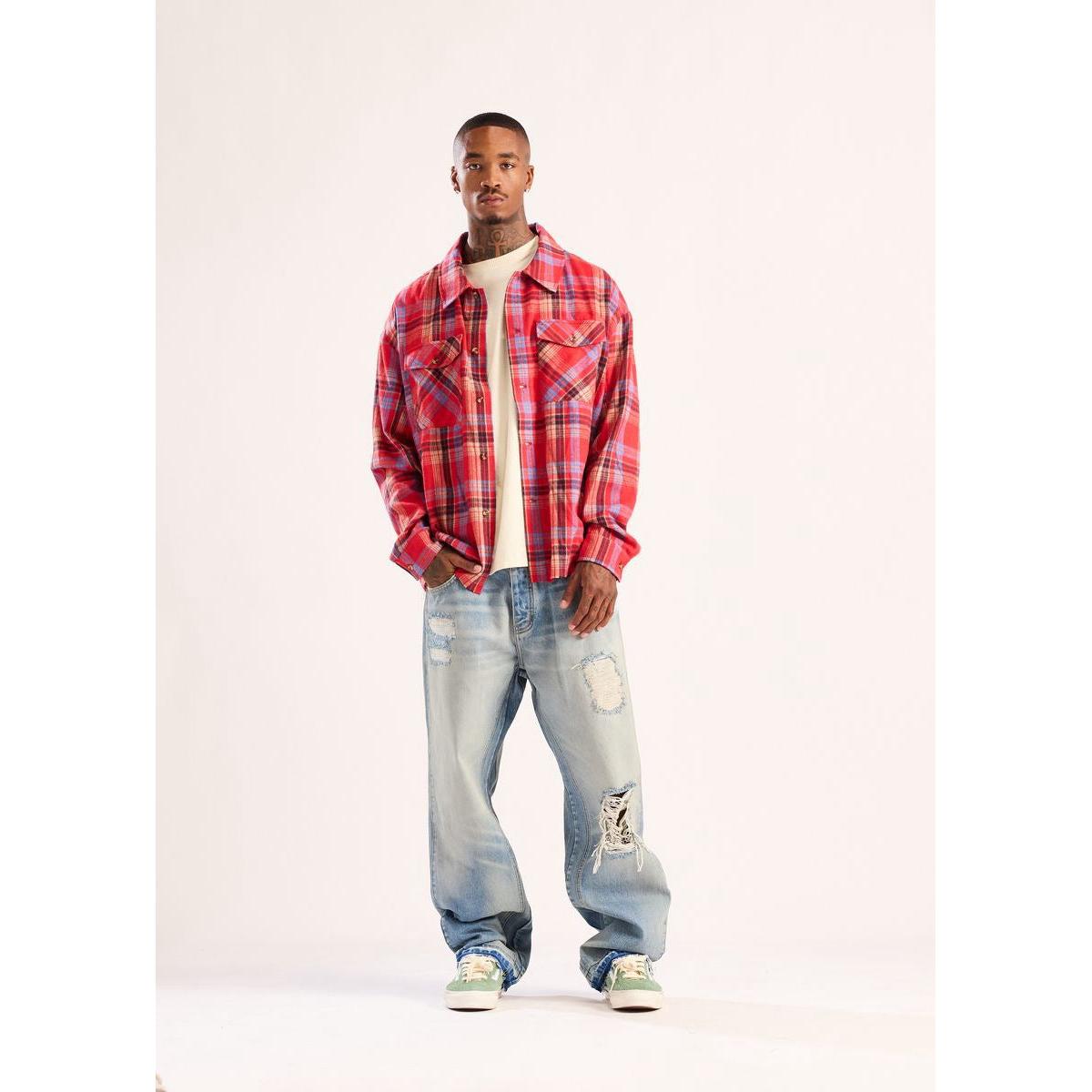 Diet Starts Monday | Star Plaid Button Up - Red