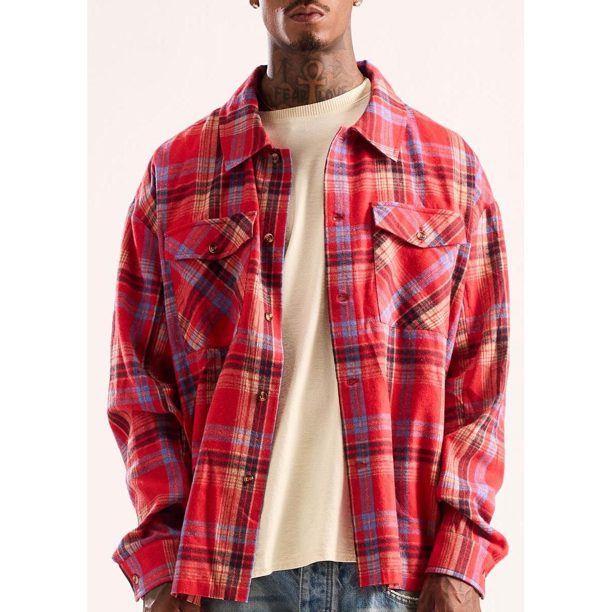 Diet Starts Monday | Star Plaid Button Up - Red