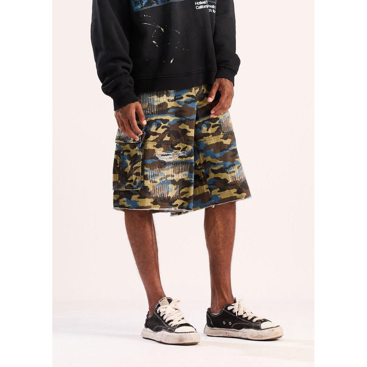 Diet Starts Monday | Camo Ripstop Cargo Jorts- Blue