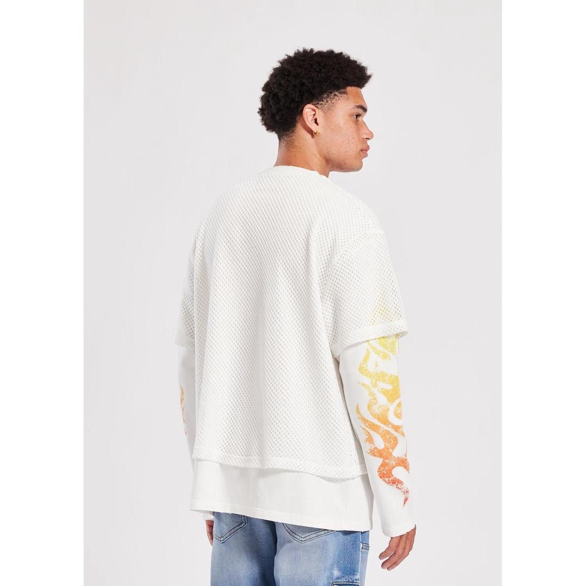 Memory Lane | Mesh Overlay Long Sleeve Tee - Antique White