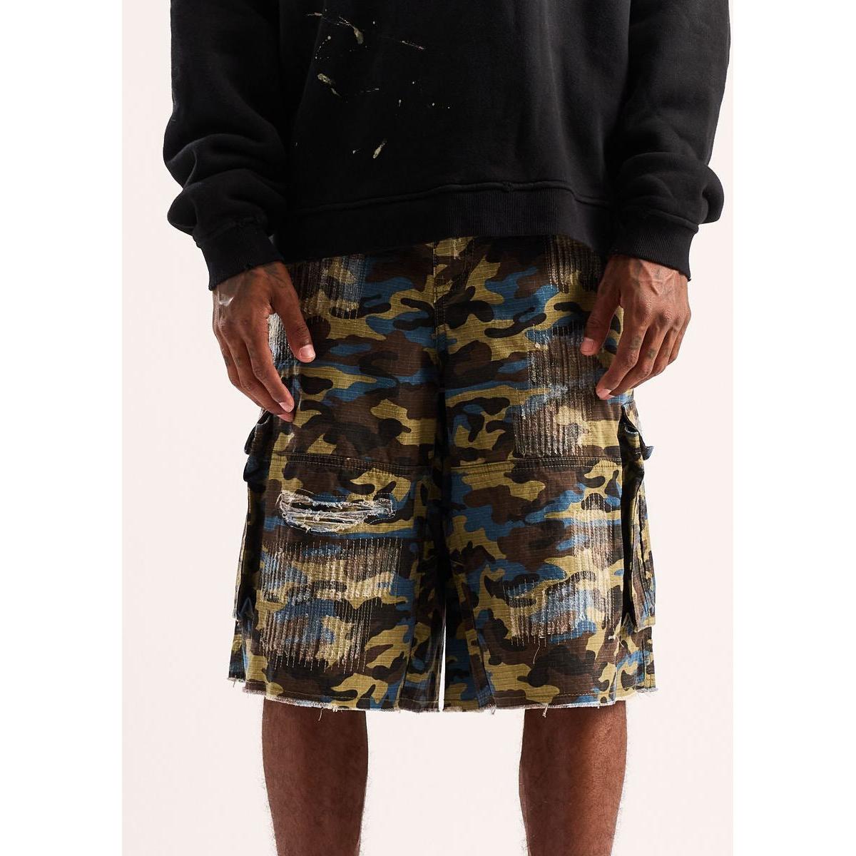 Diet Starts Monday | Camo Ripstop Cargo Jorts- Blue