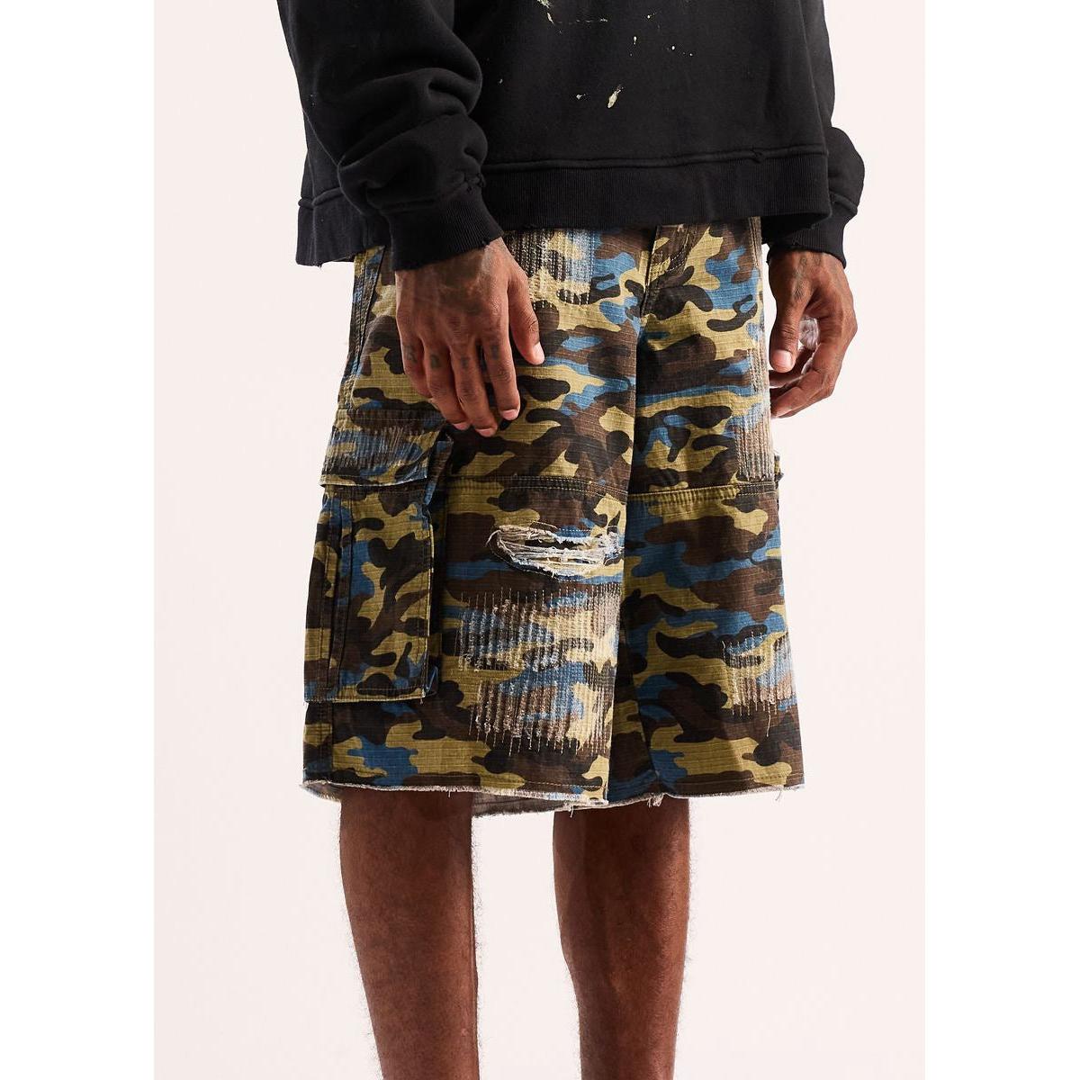 Diet Starts Monday | Camo Ripstop Cargo Jorts- Blue