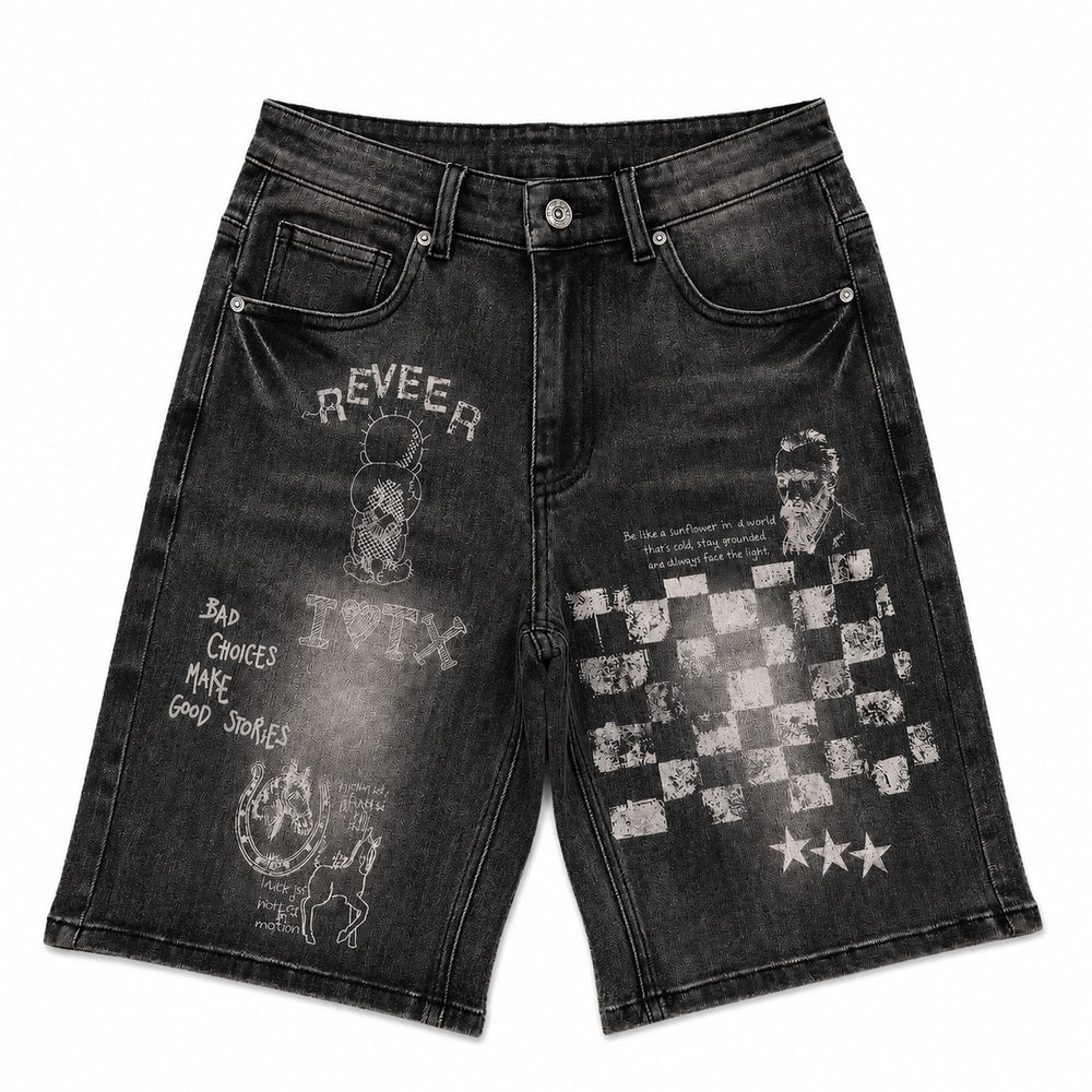 Reveer | Checkered Denim Jorts - Black