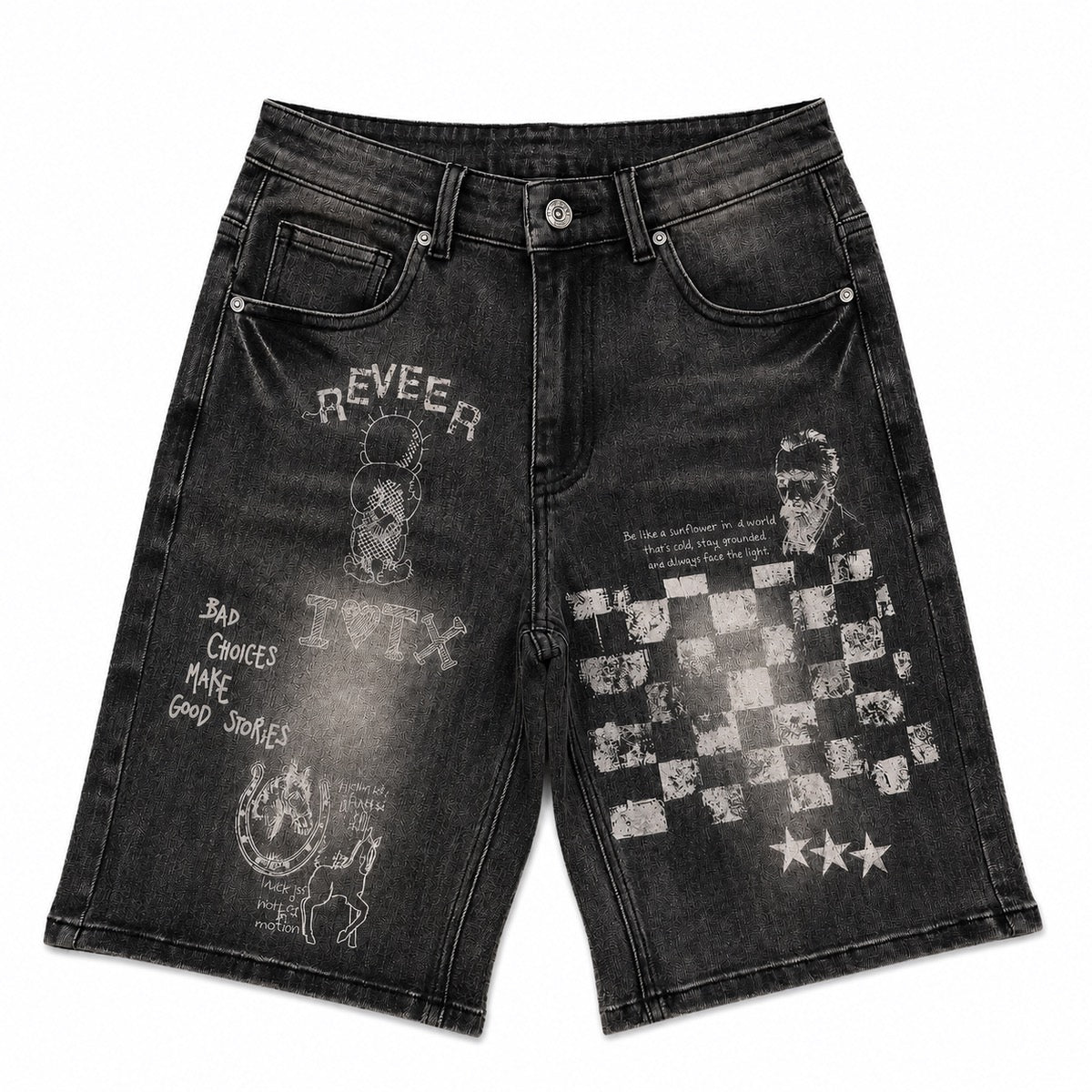 Reveer | Checkered Denim Jorts - Black