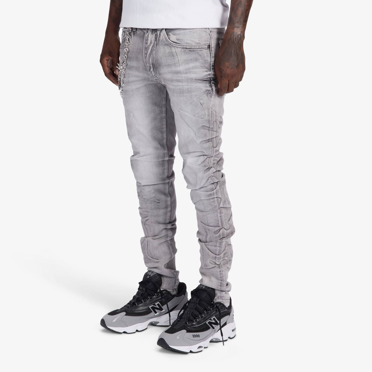 Melee | Ninja Embossed Skinny Jeans - Grey Wash