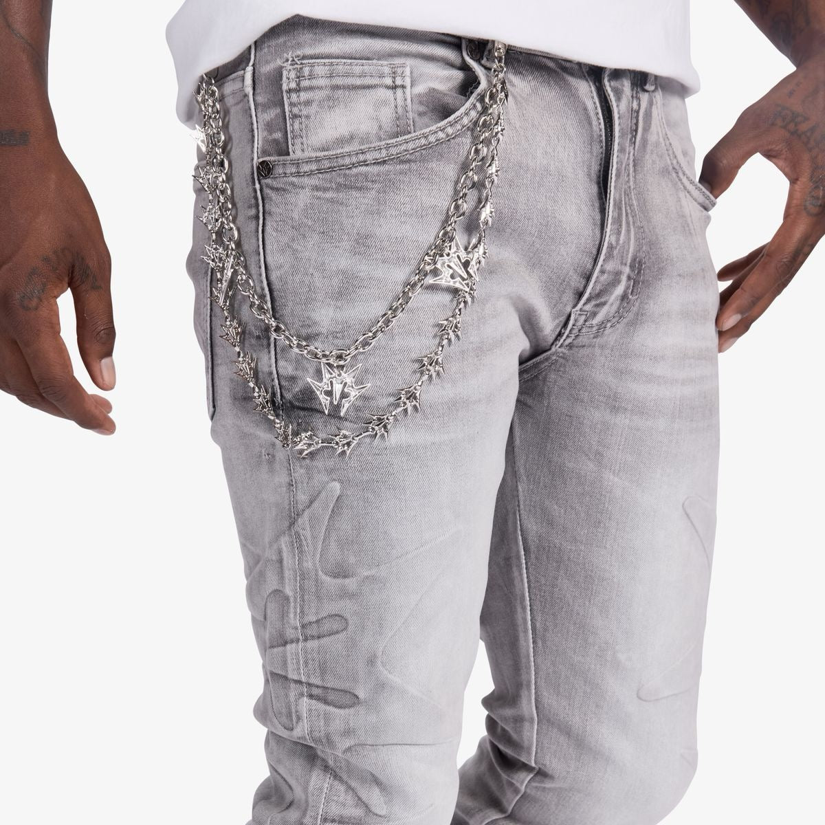 Melee | Ninja Embossed Skinny Jeans - Grey Wash