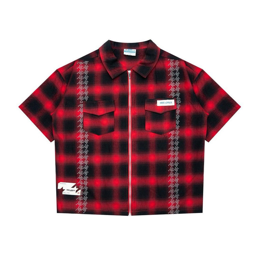 Free Refills | Studded Shadow Plaid Tee - Red