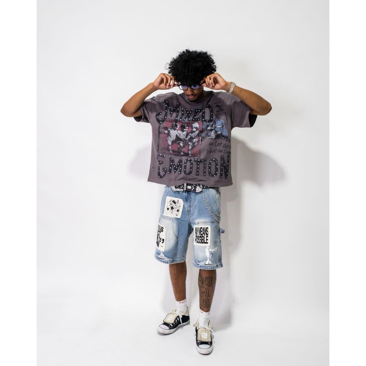 Mixed Emotion | AI Denim Shorts - Blue