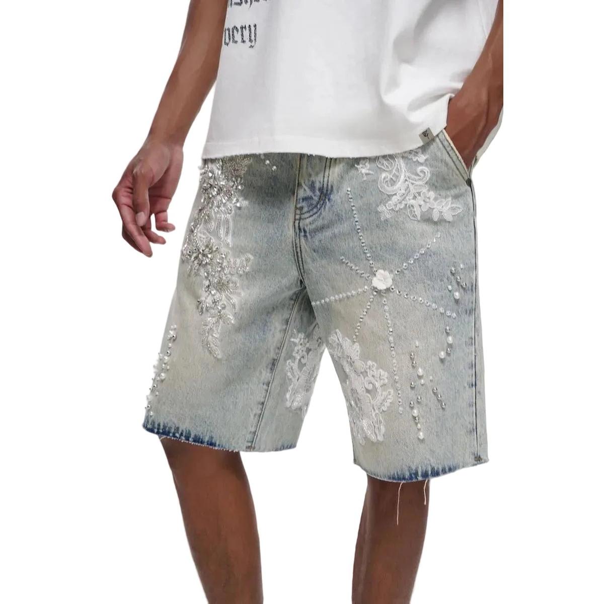 Trnchs | Stitched Denim Jorts - Light Blue Wash