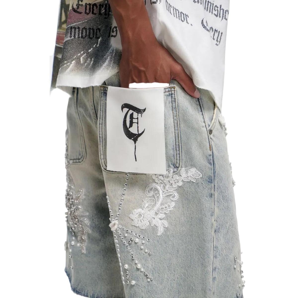 Trnchs | Stitched Denim Jorts - Light Blue Wash