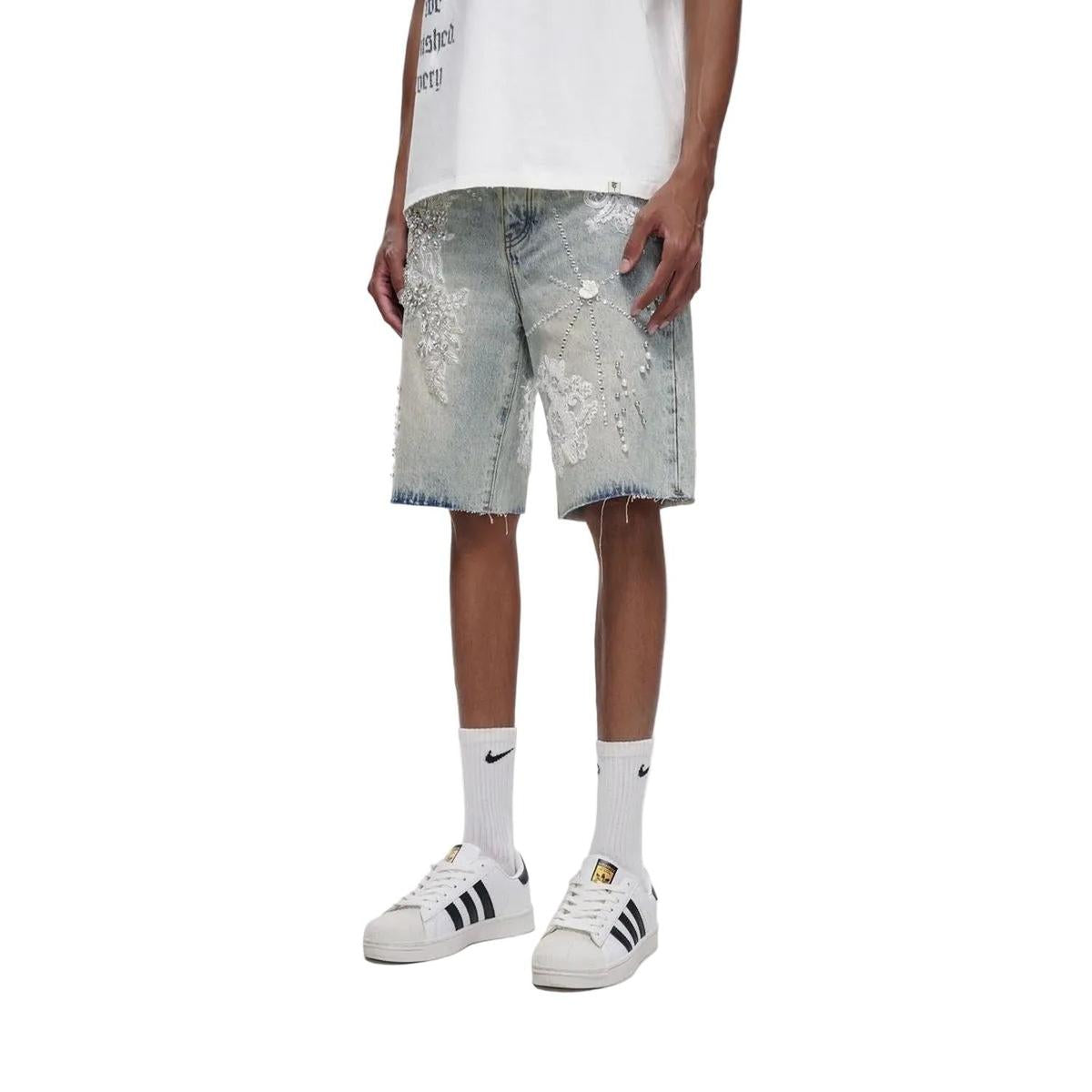 Trnchs | Stitched Denim Jorts - Light Blue Wash