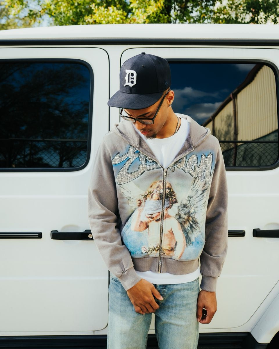 Mixed Emotions | Rhinestone Hoodie - Gray