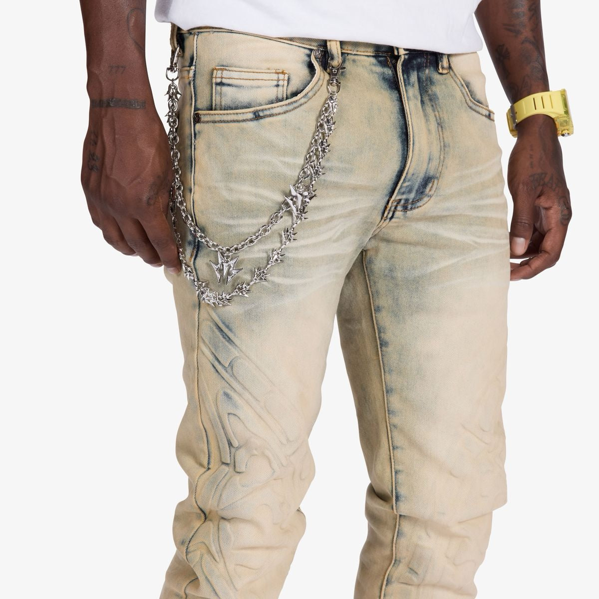Melee | Musashi Embossed Skinny Jeans - Dark Wheat