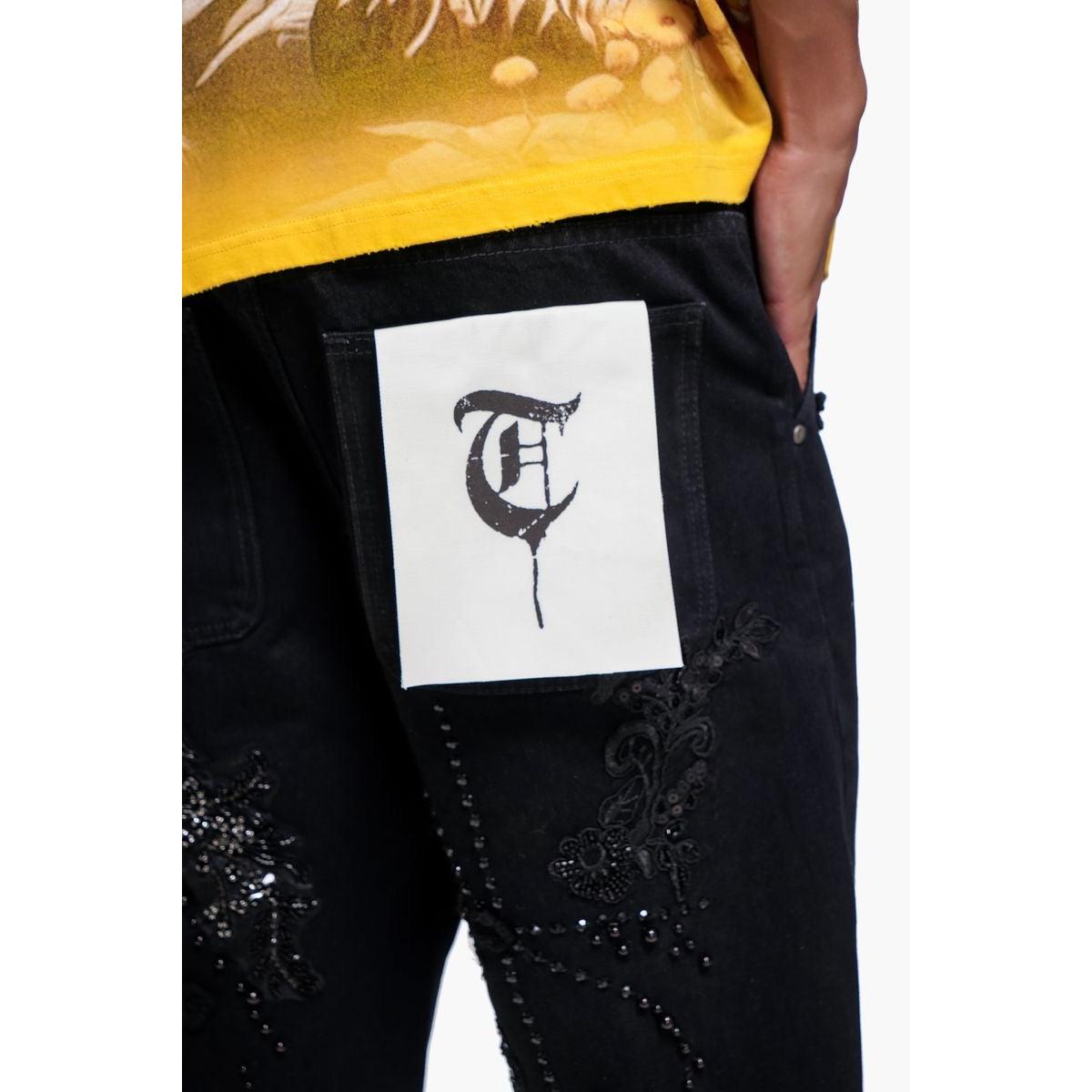Trnchs | Stitched Denim Shorts - Black