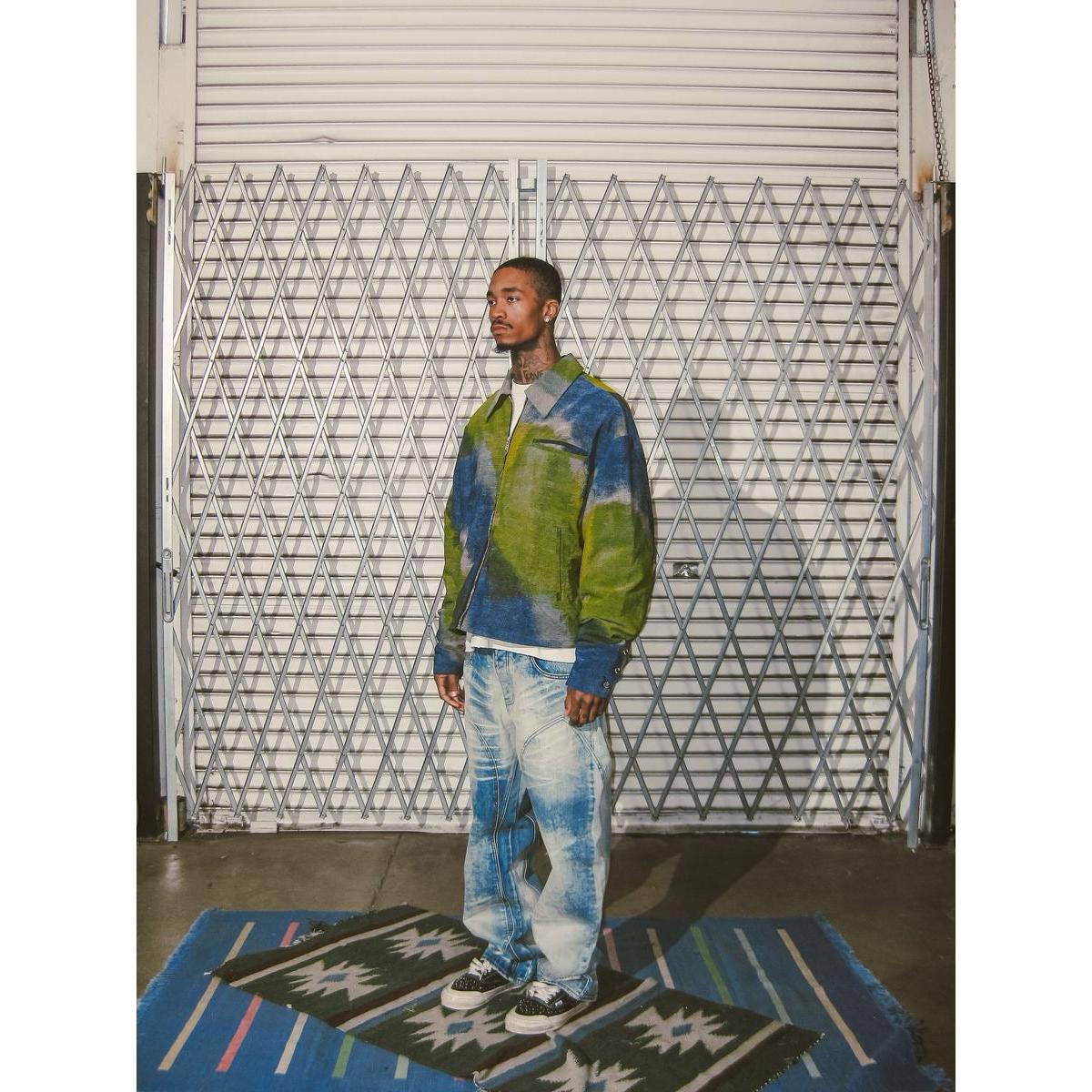 Diet Starts Monday | Double Knee Bolt Baggy Denim - Bleach styled with a colorful jacket and relaxed streetwear fit.