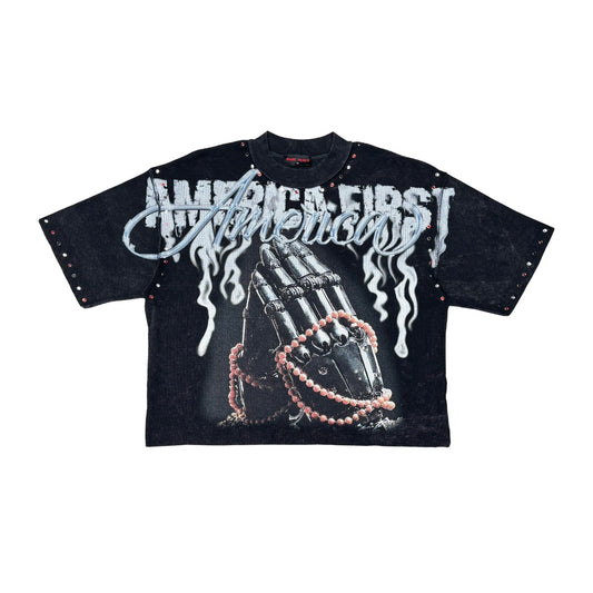 Rare Peace | Prayer Hands Waffle Cropped Tee - Black
