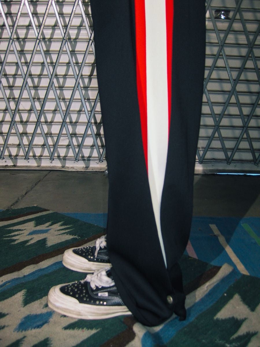 Diet Starts Monday | Striped Sweatpants - Black displaying bold red and white racing stripes with relaxed streetwear fit.