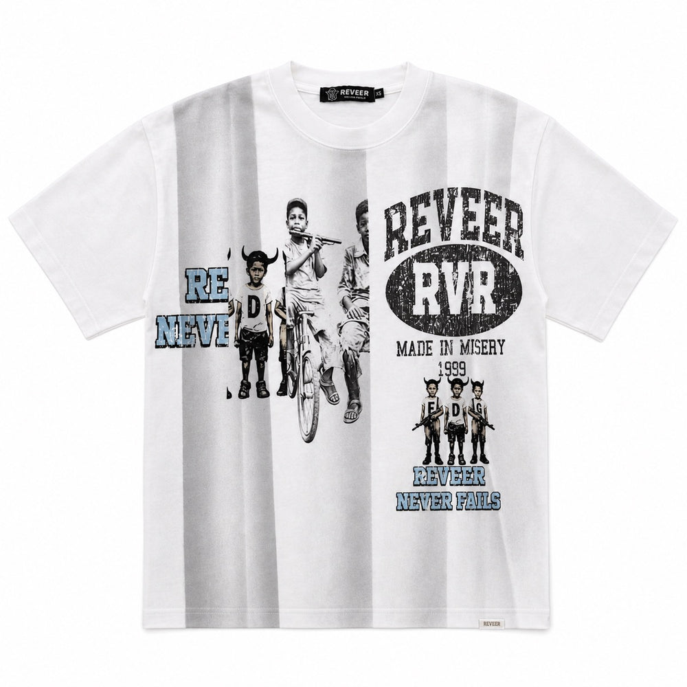 Reveer | 1999 Tee - White featuring vintage graphics and relaxed fit, highlighting childhood imagery and streetwear style.