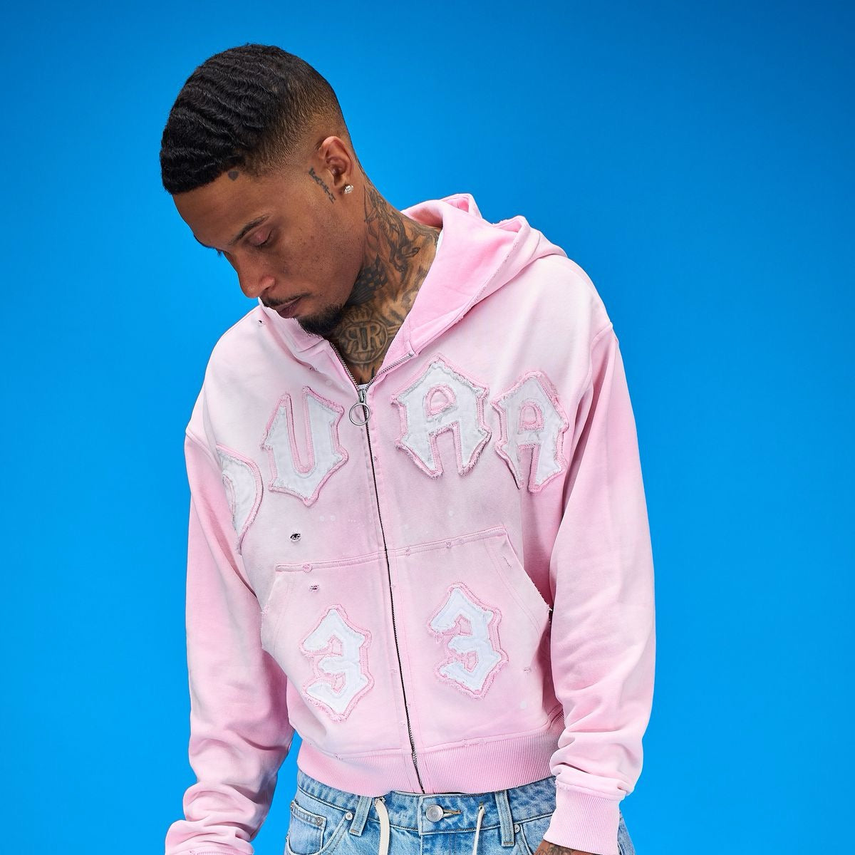 Duaa | 33 Pink Zip Up Hoodie - Pink