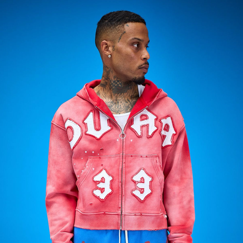 Duaa | 33 Red Zip Up Hoodie - Red Wash