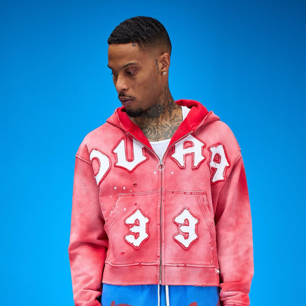 Duaa | 33 Red Zip Up Hoodie - Red Wash