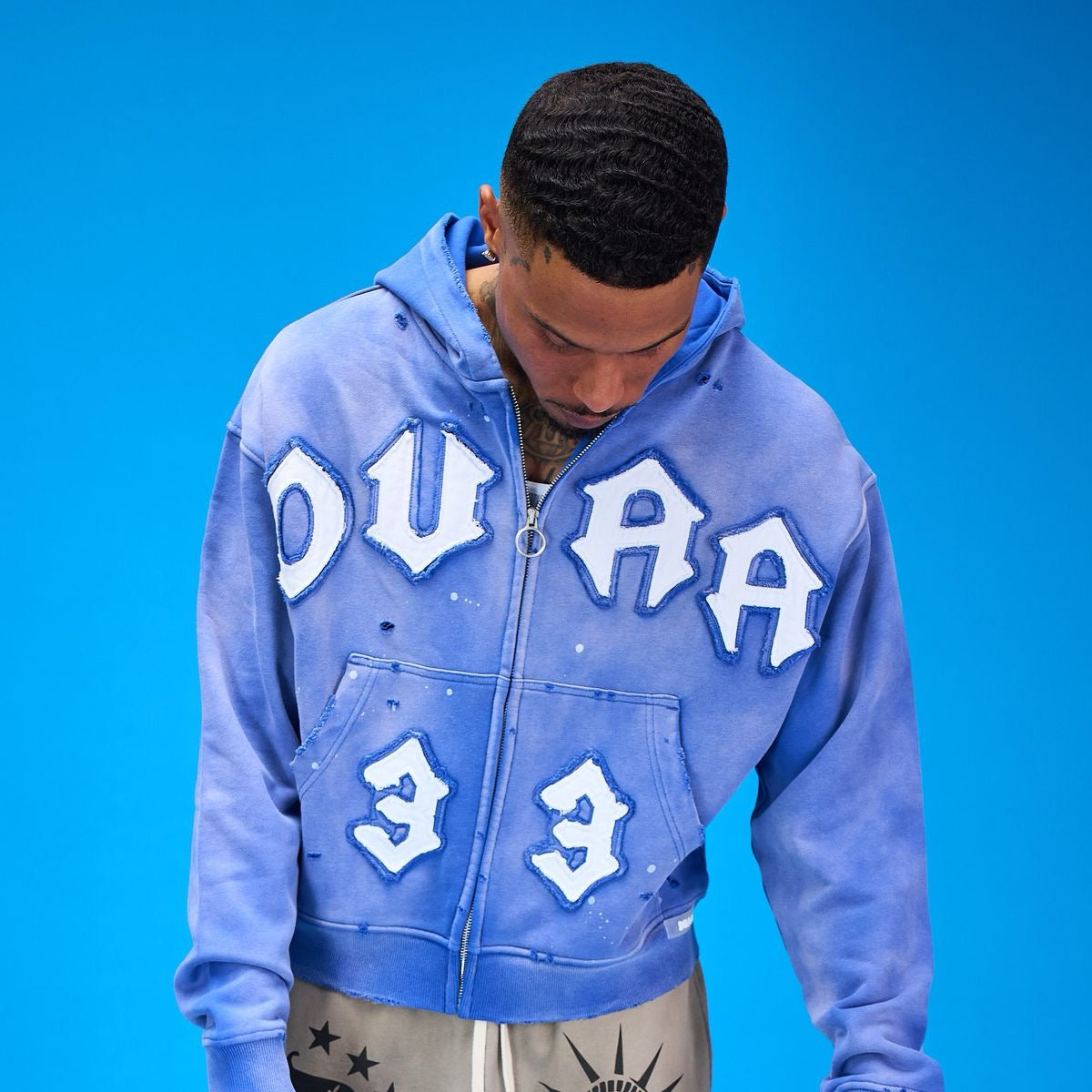 Duaa | 33 Royal Zip Up Hoodie - Royal Blue Wash