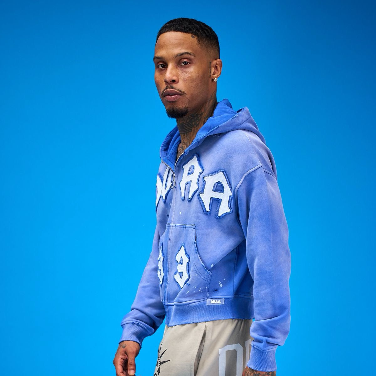 Duaa | 33 Royal Zip Up Hoodie - Royal Blue Wash
