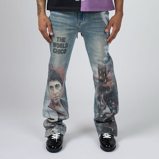 Duaa | Chico Stacked Pants - Blue