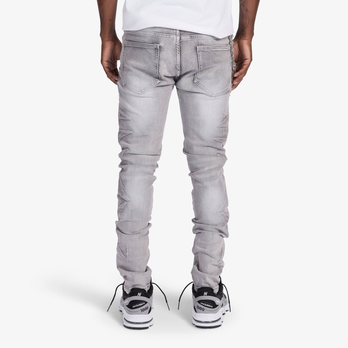 Melee | Ninja Embossed Skinny Jeans - Grey Wash