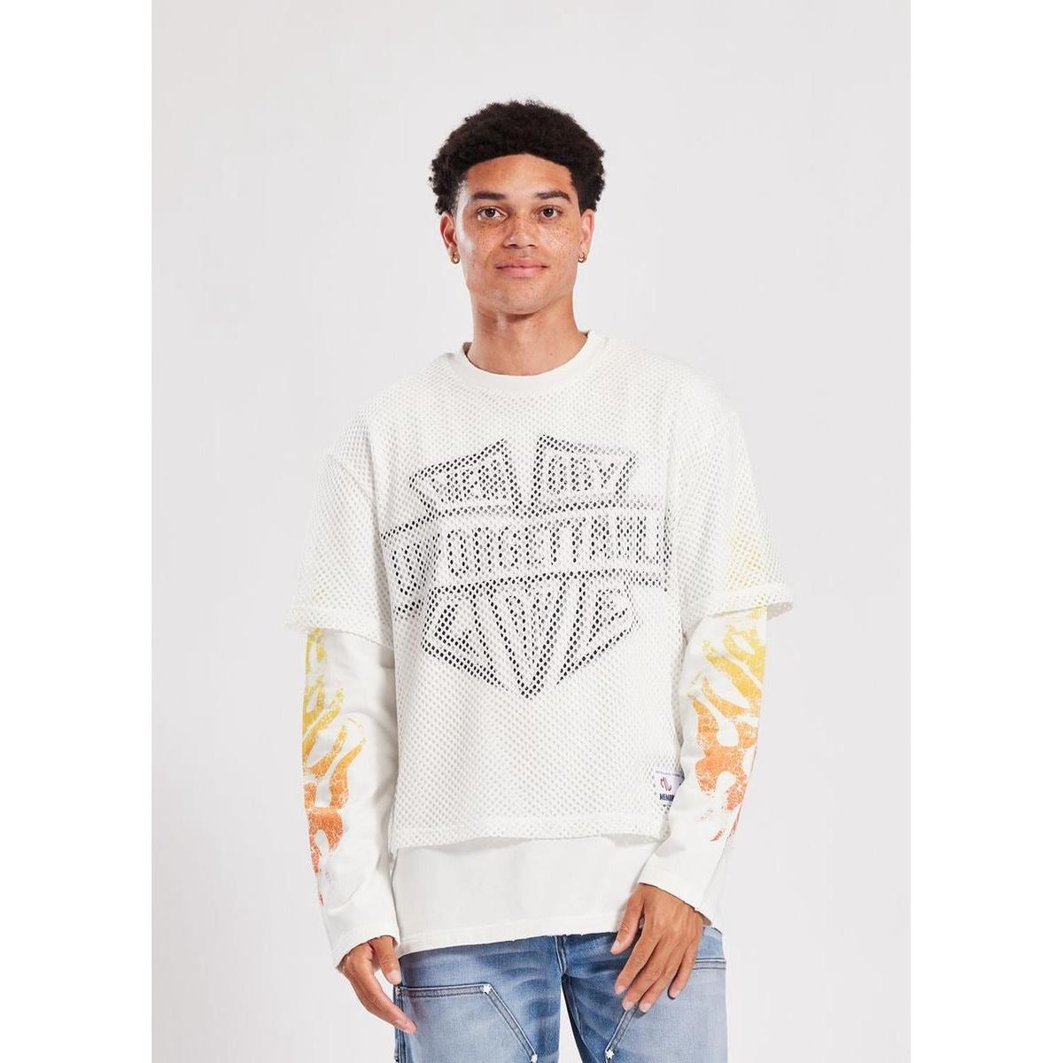 Memory Lane | Mesh Overlay Long Sleeve Tee - Antique White
