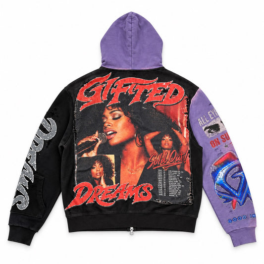 GFTD LA | All Eyez Zip Up Hoodie - Black/Purple