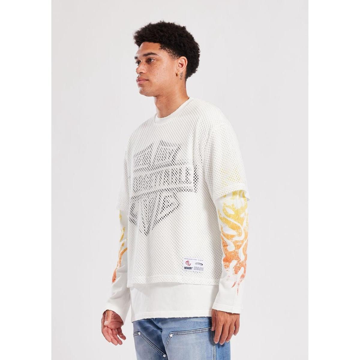Memory Lane | Mesh Overlay Long Sleeve Tee - Antique White