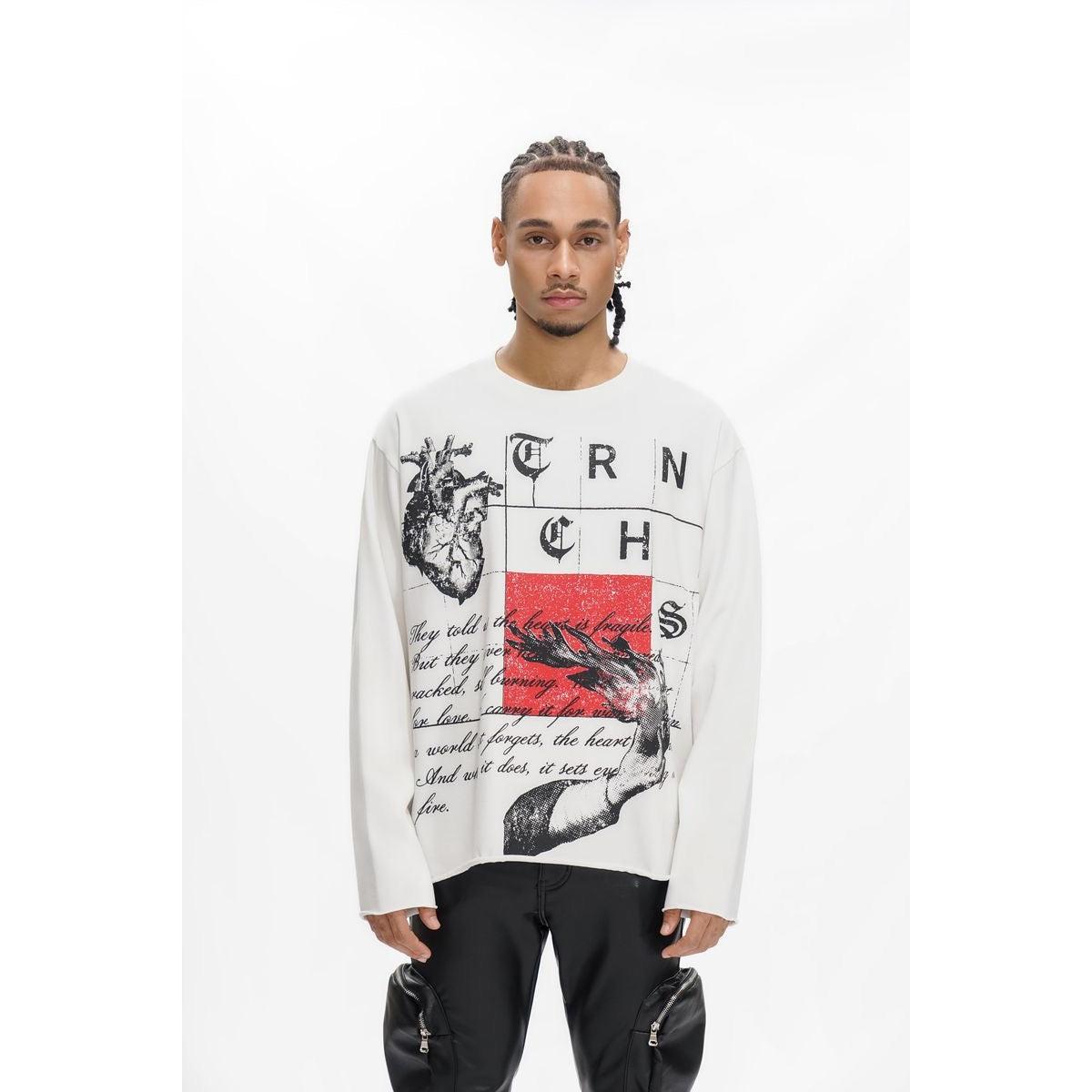 Trnchs | Burning Heart Long Sleeve Tee - White
