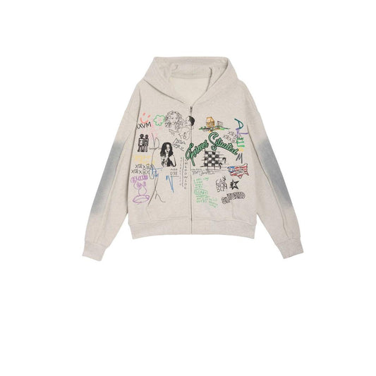 Forever Situated | Printed Sweat Pants Set With Hoodie - Grey