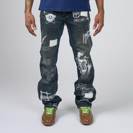 Duaa | Thoughts Stacked Pants - Blue