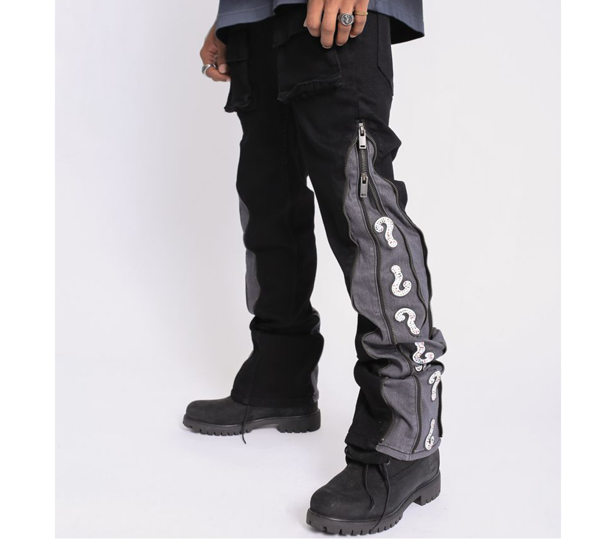 Element of Art Question Mark Slim to Flare Denim in Black — 6 Rings Boutique