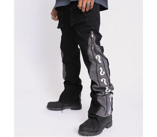 Element of Art Question Mark Slim to Flare Denim in Black — 6 Rings Boutique
