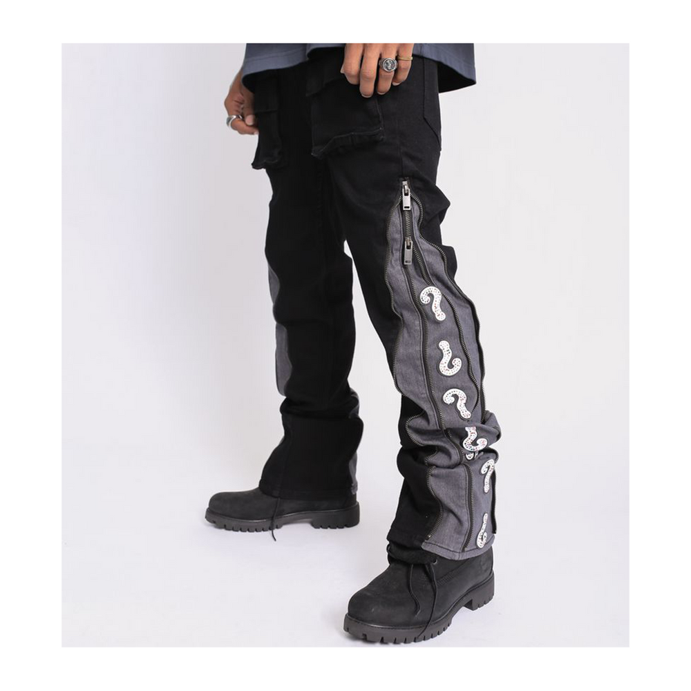 Element of Art Question Mark Slim to Flare Denim in Black — 6 Rings Boutique