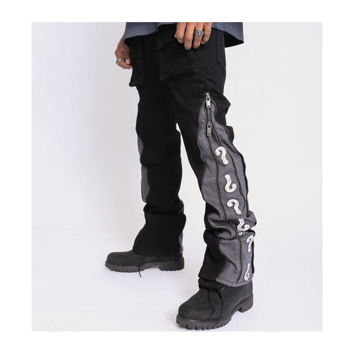 Element of Art Question Mark Slim to Flare Denim in Black — 6 Rings Boutique