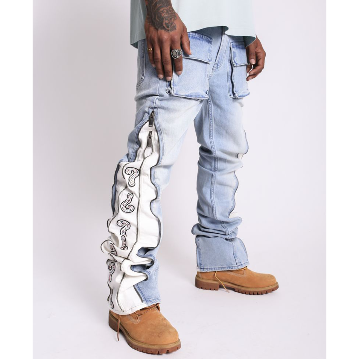 elements-of-art-question-mark-flare-denim-light-indigo-men-stack-flare-jeans-6-rings-clothing