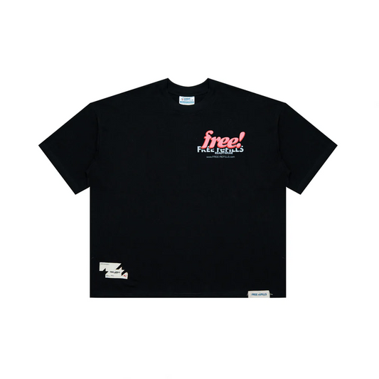 Free Refills Free 3:16 black tee front view with small chest logo