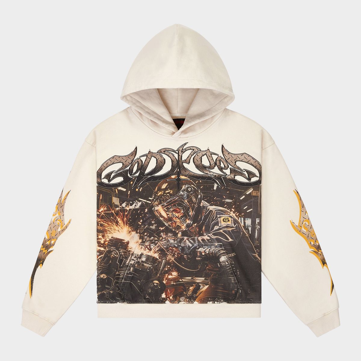 Godspeed Steel Sharpens Steel Hoodie in Cream — 6 Rings Boutique